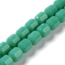 Vert Mer Moyen Perles verre opaque brins, tonneau à facettes, vert de mer moyen, 6.5~7x6mm, Trou: 1mm, Environ 78 pcs/chapelet, 20.28~21.65 pouce (51.5~55 cm)
