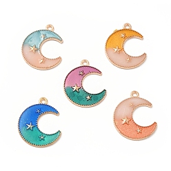 Mixed Color Alloy Pendants, with 2 Tone Enamel, Crescent Moon with Star Charm, Golden, Mixed Color, 23x18.5x1.5mm, Hole: 1.6mm