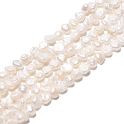 Кремово-белый Натуральный жемчуг в стиле барокко кеши, культурный жемчуг пресноводных, двух сторон полированной, кремово-белые, 3~5x3~6.5x1.5~4 мм, отверстие : 0.6 мм, около 93~104 шт / нитка, 13.58~14.17 дюйм (34.5~36 см)