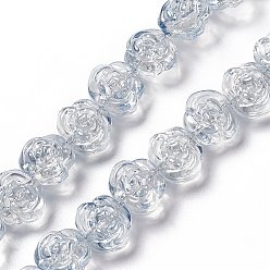 Light Steel Blue Electroplate Glass Beads Strands, Pearl Luster Plated, Rose, Light Steel Blue, 12.5x14x9mm, Hole: 1mm, about 55pcs/strand, 25.98''(66cm)