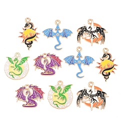 Mixed Color 10Pcs Alloy Enamel Pendants, Dragon Charms, Golden, Mixed Color, 22.5~33.5x21.5~29.5x1.5mm, Hole: 2.5mm