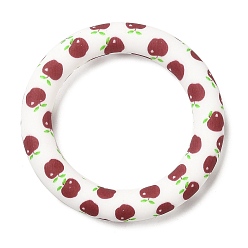 White Food Grade Eco-Friendly Silicone Pendants, Ring with Apple Pattern, White, 65x10mm, Hole: 4mm