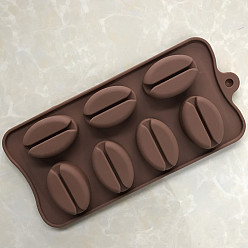 Coconut Brown DIY Coffee Bean Shape Food Grade Silicone Molds, Baking Cake Pans, 7 Cavities, Coconut Brown, 210x105x18mm