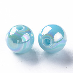 Bleu Ciel Perles acryliques opaques, de couleur plaquée ab , ronde, bleu ciel, 12x11mm, Trou: 2.5mm, environ566 pcs / 500 g