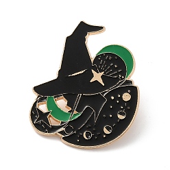 Witch Magic Theme Enamel Pin, Golden Alloy Brooch for Backpack Clothes, Human, 39x38x1.5mm
