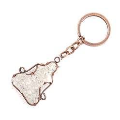 Quartz Crystal Copper Wire Wrapped Natural Quartz Crystal Chips Yoga Pendant Keychains, for Car Key Backpack Pendant Accessories, 10x4.5cm