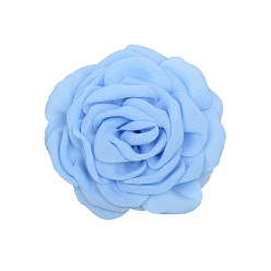 Light Sky Blue Satin Fabric Handmade 3D Camerlia Flower, DIY Ornament Accessories for Shoes Hats Clothes, Light Sky Blue, 80mm