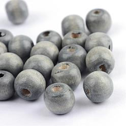 Light Grey Natural Wood Beads, Bright Color, Round, Dyed, Light Grey, 8x7mm, Hole: 3mm, about 6000pcs/1000g