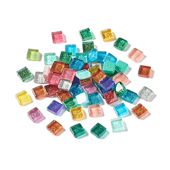 Mixed Color Square with Glitter Powder Mosaic Tiles Glass Cabochons, for Home Decoration or DIY Crafts, Mixed Color, 10x10x4mm, about 1000pcs/1000g