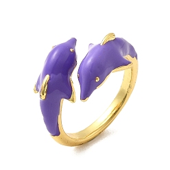 Средний Фиолетовый Манжеты с латунной эмалью, дельфин, стойки покрытие, долговечный, без кадмия и без свинца, реальный 18 k позолоченный, средне фиолетовый, внутренний диаметр: 17 мм