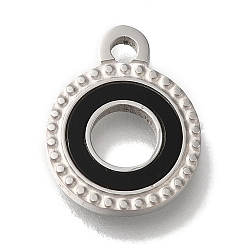Плоский Круглый 304 подвески для ручной полировки из нержавеющей стали, с черной акриловой, цвет нержавеющей стали, плоско-круглые, 15x12x2 мм, отверстие : 1.8 мм
