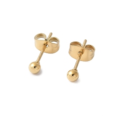 Oro 304 aretes de acero inoxidable para mujer, rondo, dorado, 3 mm