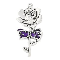 Сине-фиолетовый Подвески из эмали и сплава, без кадмия, без никеля и без свинца, очарование розы, стойки покрытие, античное серебро, синий фиолетовый, 41.5x19x4 мм, отверстие : 1.6 мм