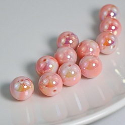 Light Coral UV Plating Rainbow Iridescent Acrylic Beads, Three Tone, Round, Light Coral, 15mm