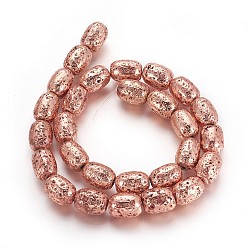 Rose Gold Plated Electroplated Natural Lava Rock Beads Strands, Long-Lasting Plated, Column, Rose Gold Plated, 14x10~10.5mm, Hole: 1mm, about 28pcs/strand, 15.55 inch(39.5cm)