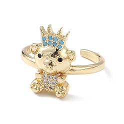 Sky Blue Bear Cubic Zirconia Cuff Ring, Real 16K Gold Plated Brass Open Ring Jewelry for Women, Sky Blue, 2mm, Inner Diameter: 16mm.