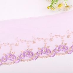 Plum Polyester Lace Trim Ribbons, Garment Accessories, Flower, Plum, 1/2 inch(14mm), about 30Yard/roll