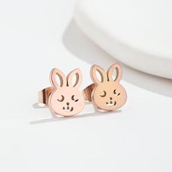 Rose color Cute Cartoon Stainless Steel Animal Earrings - Fashionable Bunny Ear Jewelry