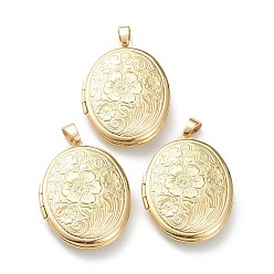 Real 18K Gold Plated Brass Locket Pendants, Photo Frame Pendants for Necklaces, Long-Lasting Plated, Oval with Flower, Real 18K Gold Plated, 33.5x23.5x6mm, Hole: 4x3mm, 23x16mm Inner Diameter