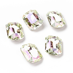 Luminous Green Glass Rhinestone Cabochons, Flat Back & Back Plated, Rectangle, Luminous Green, 18x13x6.8mm