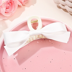White Bowknot Ribbon Claw Hair Clips for Women, with Plastic Findings, White, 60x152mm