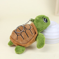Olive Drab Velvet Tortoise Keychain, with PP Cotton Filling & Metal Clasp, Olive Drab, 140mm