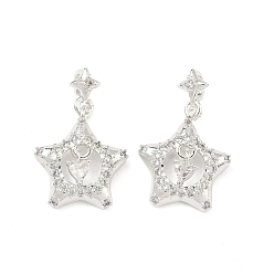 Серебро Латунные микропаве прозрачные подвески с фианитом, без кадмия и без свинца, стойки покрытие, долговечный, звезды прелести, серебряные, 18x15.5x4 мм, отверстие : 3x3.5 мм