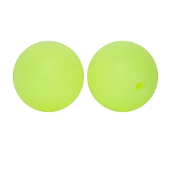 Yellow Green Round with fluorescent green Print Pattern Food Grade Silicone Beads, Silicone Teething Beads, Yellow Green, 15mm