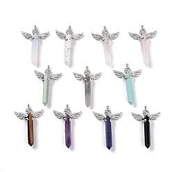 Mixed Stone Natural & Synthetic Mixed Gemstone Faceted Double Terminal Pointed Big Pendants, Angel Charms, with Platinum Tone Brass Findings, Mixed Dyed and Undyed, 54~56x34~36x11~12mm, Hole: 3mm