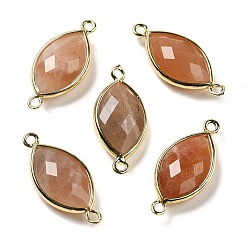 Sunstone Natural Sunstone Faceted Connector Charms, Rack Plating Brass Horse Eye Links, Golden, 25x11.5x5.5mm, Hole: 1.6mm