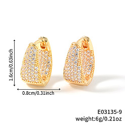 Прозрачный U-образные серьги-кольца из латуни с кубическим цирконием, золотые, прозрачные, 16x8 мм