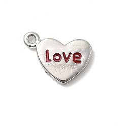 Красный Латунь эмаль подвески, сердце со словом любовь прелести, стойки покрытие, долговечный, без кадмия и без свинца, платина, красные, 8.5x12x1.5 мм, отверстие : 1 мм