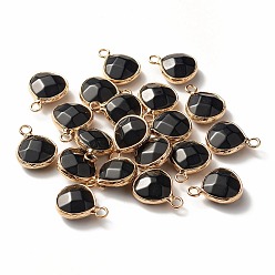 Black Natural White Jade Pendants, with Nickel Free Brass Findings, Faceted, Dyed, teardrop, Golden, Black, 17.5x13.5x6.5mm, Hole: 2mm