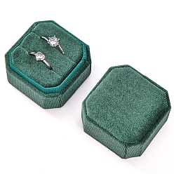Sea Green 2-Slot Square Velvet Couple Ring Boxes, Finger Ring Storage Gift Case, for Wedding Engagement, Sea Green, 4.8x4.8x4.7cm