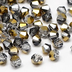 Golden Plated Electroplate Crystal Glass Bicone Beads, Faceted, Half Golden Plated, 4.5x4mm, Hole: 1mm, about 720pcs/bag
