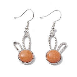 Красный Авантюрин Серьги с кроликом из натурального красного авантюрина, платиновые латунные украшения для женщин, 42 мм, штифты : 0.6 мм