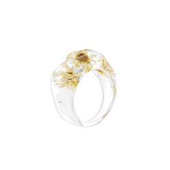 Cornsilk Transparent Resin Finger Ring, Pressed Flower Jewelry for Women, Cornsilk, US Size 6 1/2(16.9mm)