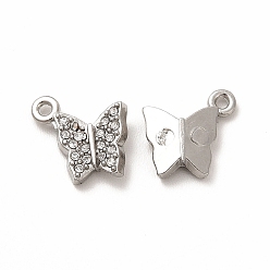 Stainless Steel Color 316 Surgical Stainless Steel with Crystal Rhinestone Pendants, Butterfly Charms, Stainless Steel Color, 11.5x9x2.5mm, Hole: 1mm