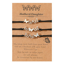 B00435 Butterfly Three-Piece Set Personalized Stainless Steel Butterfly Bracelet for Mother's Day - Handmade Woven Card Rope with Hollow Design, Unique European and American Style Parent-Child Jewelry