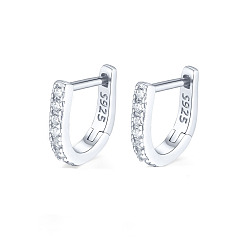 Platinum Rhodium Plated 925 Sterling Silver Micro Pave Cubic Zirconia Hoop Earrings for Women, Platinum, 9x8.4mm