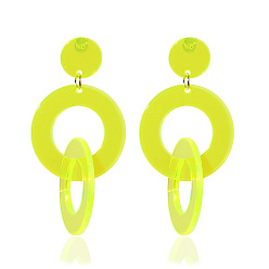 Jaune Boucles d'oreilles acryliques géométriques fluorescentes pour un look d'été sexy - avec des bijoux animés