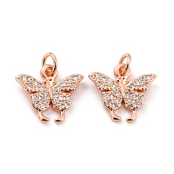 Розовое Золото Латунные микро проложить кубического циркония подвески, с прыжковых колец, долговечный, без кадмия и без свинца, бабочка, Настоящее розовое золото покрыто, 10.5x11.5x2 мм, отверстие : 2.6 мм