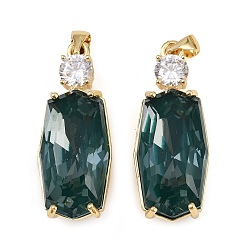 Морско-зеленый Латунные микро проложить кубического циркония подвески, со стеклом, прямоугольник амулеты, стойки покрытие, без кадмия и без свинца, долговечный, реальный 18 k позолоченный, цвета морской волны, 33.5x13.5x10.5 мм, отверстие : 4.5x3.5 мм