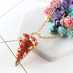 Cone Cone/Teardrop/Bottle/Diamond Lampwork Cage Pendant Necklaces, with Brass Finding, Cone, 20.08~31.50 inch(51~80cm) 