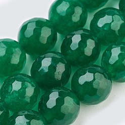 Dark Green Natural Malaysia Jade Beads Strands, Dyed, Faceted, Round, Dark Green, 10mm, Hole: 1.2mm, about 37pcs/strand, 14.9 inch