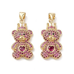 Средний Фиолетово-красный Латунные микро проложить кубического циркония подвески, реальный 16 k позолоченный, нести прелести, средне фиолетовый красный, 25x12.5x5 мм, отверстие : 5x3.5 мм.