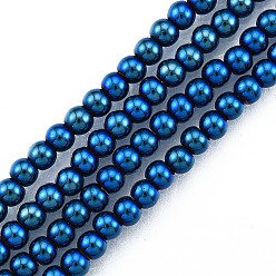 Marine Blue Electroplate Glass Beads Strands, Round, Marine Blue, 3mm, Hole: 0.8mm, about 128~138pcs/strand, 13.39 inch~15.28 inch(34~38.8cm)