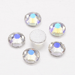 Crystal AB Glass Flat Back Rhinestone, Grade A, Back Plated, Faceted, Half Round, Crystal AB, 4.6~4.8mm, about 1440pcs/bag
