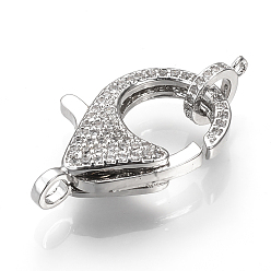 Platinum Brass Micro Pave Cubic Zirconia Lobster Claw Clasps, Platinum, 32x18x6mm, Hole: 1~2mm