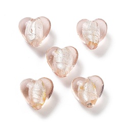 Pink Ручная серебряная фольга стеклянные бусины Lampwork, сердце, розовые, 14.5~15.5x15~15.5x9~10 мм, отверстие : 1.8 мм